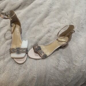 Betsey Johnson Mel Silver Block Heel Jeweled Evening Sandals Wms Size 12 NEW